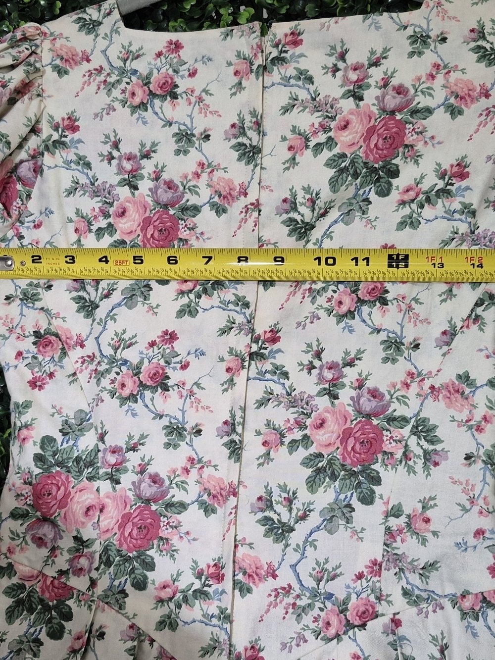 Women's Handmade Vintage Pink Floral Puff-Sleeve Midi Dress - Picture 9 of 11